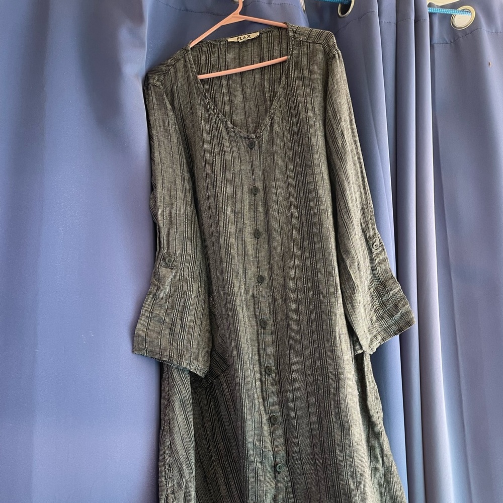 FLAX linen tunic Sz Large long sleeve black